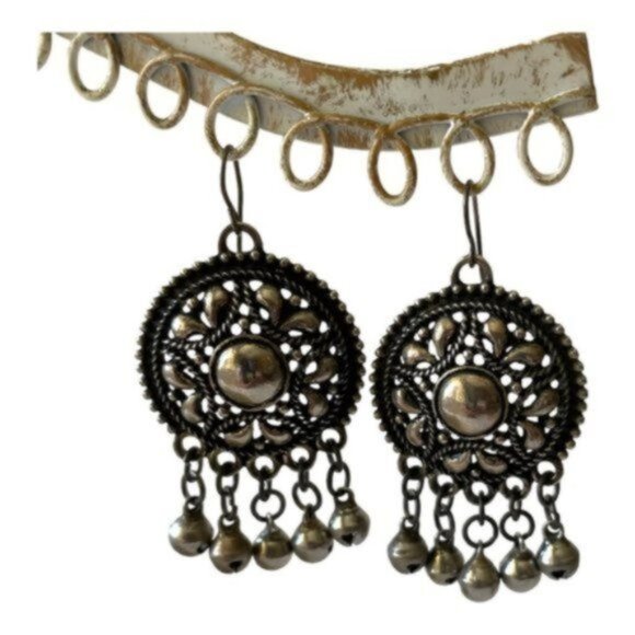 Free People Large Antiqued Drip Disc Statement Earrings - Picture 2 of 6
